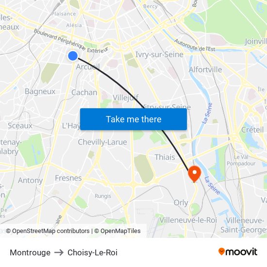Montrouge to Choisy-Le-Roi map