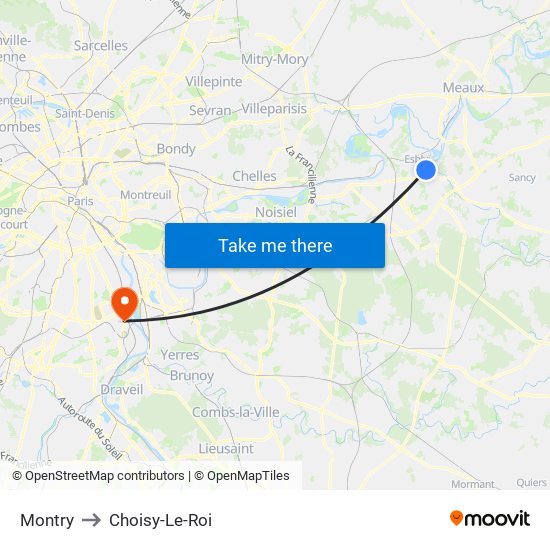 Montry to Choisy-Le-Roi map