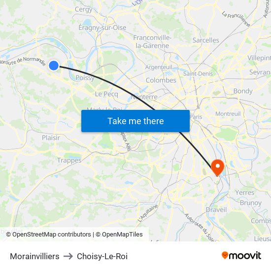 Morainvilliers to Choisy-Le-Roi map