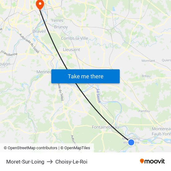 Moret-Sur-Loing to Choisy-Le-Roi map