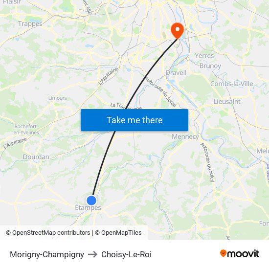 Morigny-Champigny to Choisy-Le-Roi map