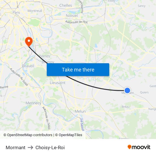 Mormant to Choisy-Le-Roi map