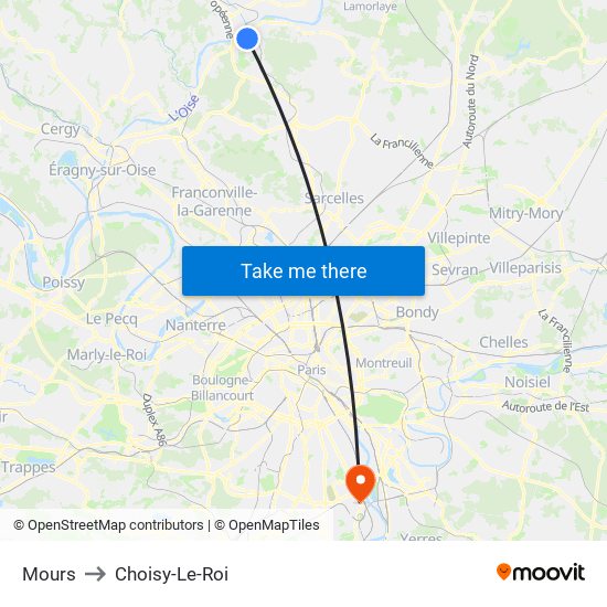 Mours to Choisy-Le-Roi map