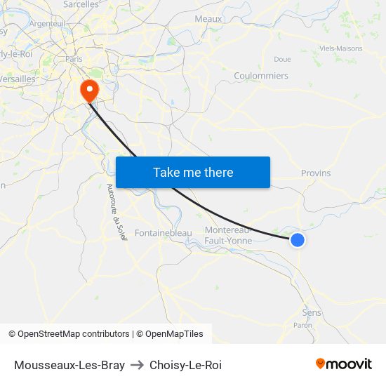 Mousseaux-Les-Bray to Choisy-Le-Roi map