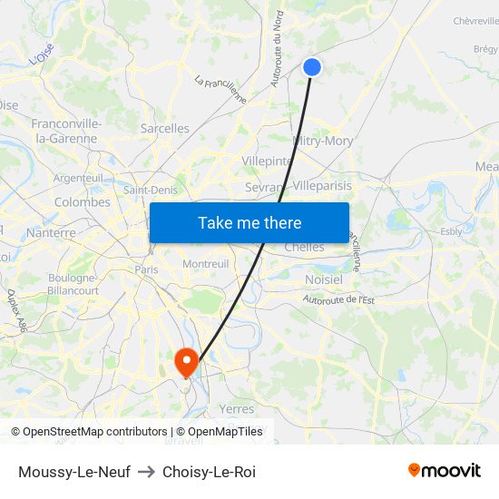 Moussy-Le-Neuf to Choisy-Le-Roi map