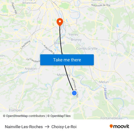 Nainville-Les-Roches to Choisy-Le-Roi map