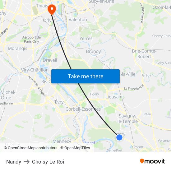 Nandy to Choisy-Le-Roi map