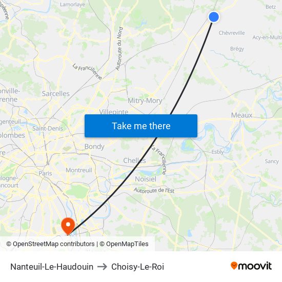 Nanteuil-Le-Haudouin to Choisy-Le-Roi map