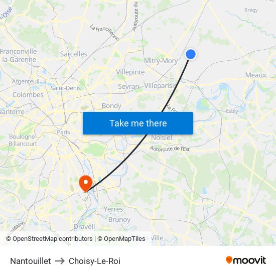 Nantouillet to Choisy-Le-Roi map