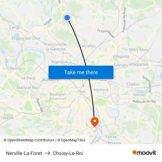 Nerville-La-Foret to Choisy-Le-Roi map