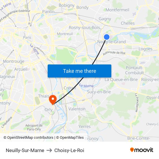 Neuilly-Sur-Marne to Choisy-Le-Roi map