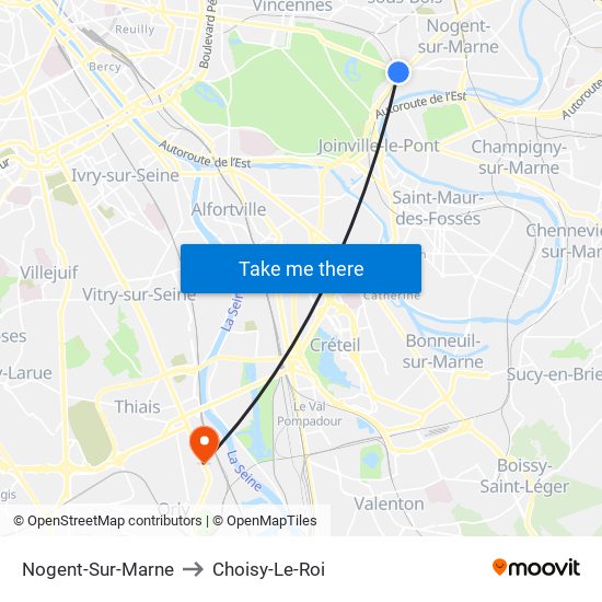 Nogent-Sur-Marne to Choisy-Le-Roi map