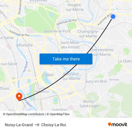 Noisy-Le-Grand to Choisy-Le-Roi map