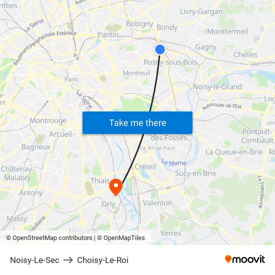 Noisy-Le-Sec to Choisy-Le-Roi map