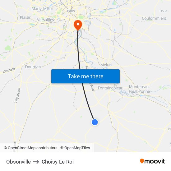 Obsonville to Choisy-Le-Roi map