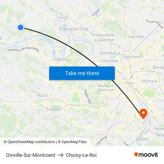 Oinville-Sur-Montcient to Choisy-Le-Roi map