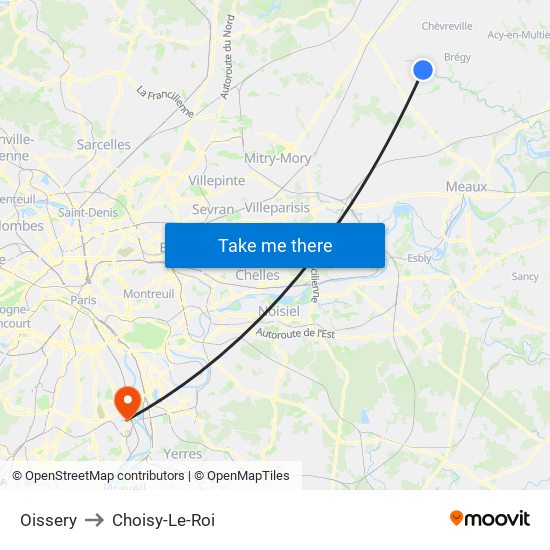 Oissery to Choisy-Le-Roi map