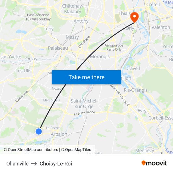 Ollainville to Choisy-Le-Roi map