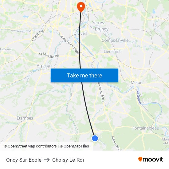 Oncy-Sur-Ecole to Choisy-Le-Roi map