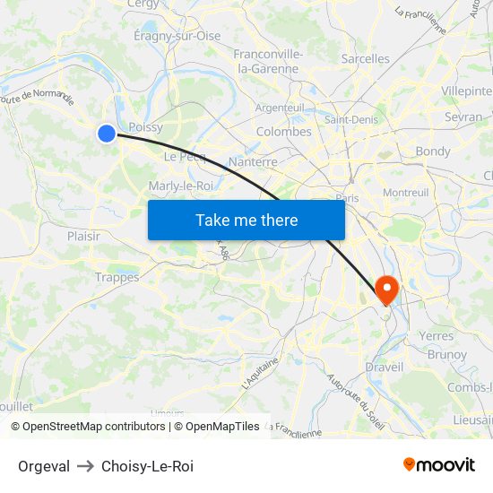 Orgeval to Choisy-Le-Roi map