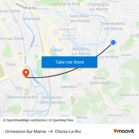 Ormesson-Sur-Marne to Choisy-Le-Roi map