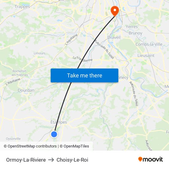 Ormoy-La-Riviere to Choisy-Le-Roi map