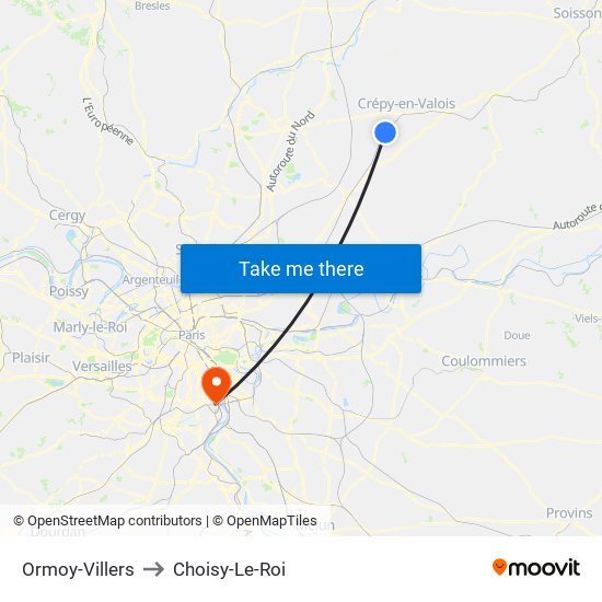 Ormoy-Villers to Choisy-Le-Roi map