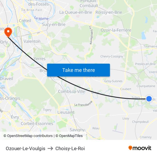 Ozouer-Le-Voulgis to Choisy-Le-Roi map