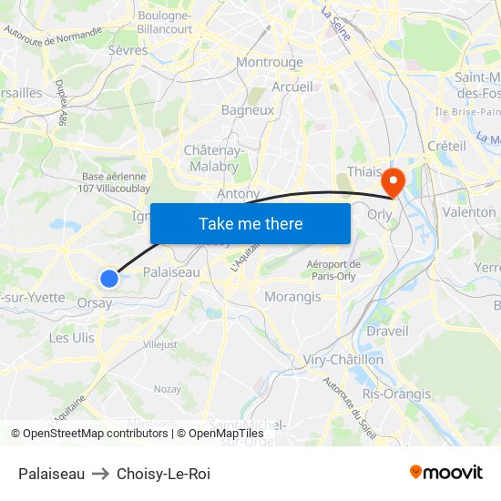Palaiseau to Choisy-Le-Roi map