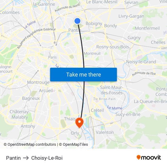 Pantin to Choisy-Le-Roi map