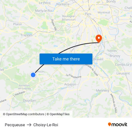 Pecqueuse to Choisy-Le-Roi map