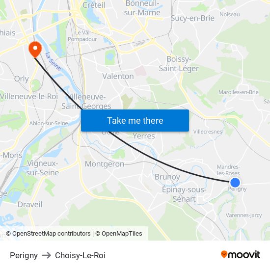 Perigny to Choisy-Le-Roi map