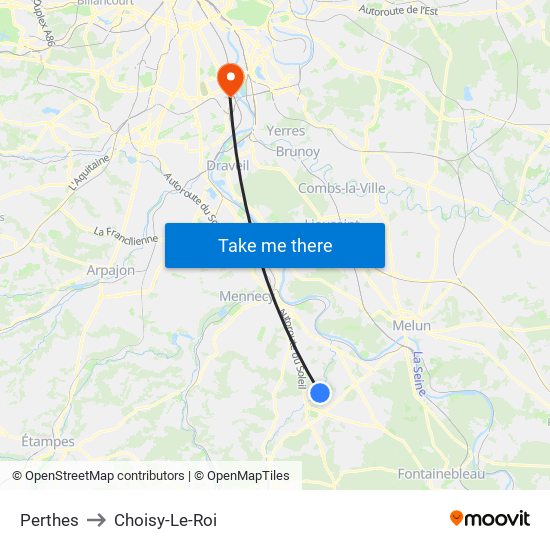 Perthes to Choisy-Le-Roi map