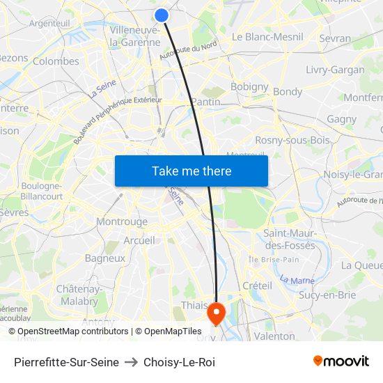 Pierrefitte-Sur-Seine to Choisy-Le-Roi map