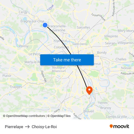 Pierrelaye to Choisy-Le-Roi map