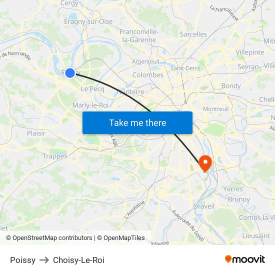 Poissy to Choisy-Le-Roi map