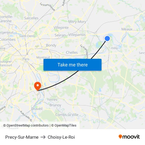 Precy-Sur-Marne to Choisy-Le-Roi map