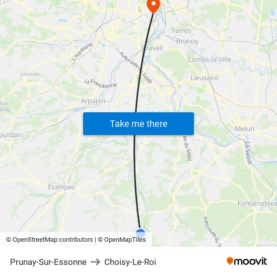 Prunay-Sur-Essonne to Choisy-Le-Roi map