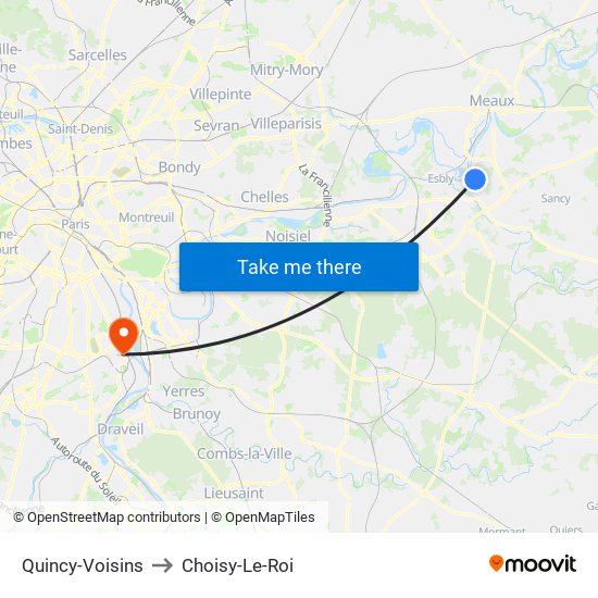 Quincy-Voisins to Choisy-Le-Roi map