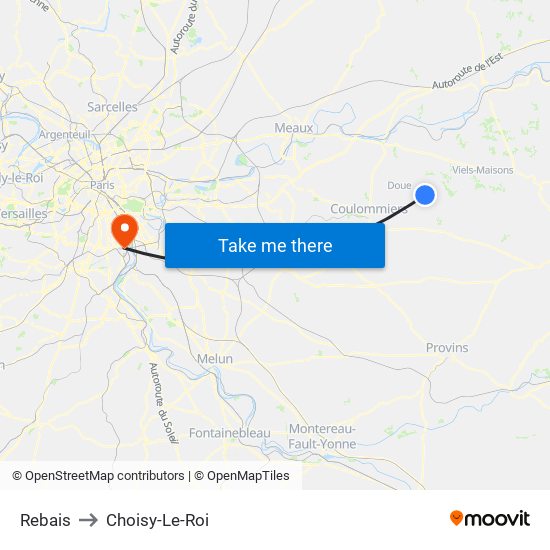 Rebais to Choisy-Le-Roi map