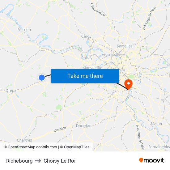 Richebourg to Choisy-Le-Roi map