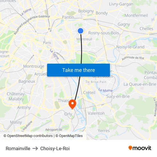 Romainville to Choisy-Le-Roi map