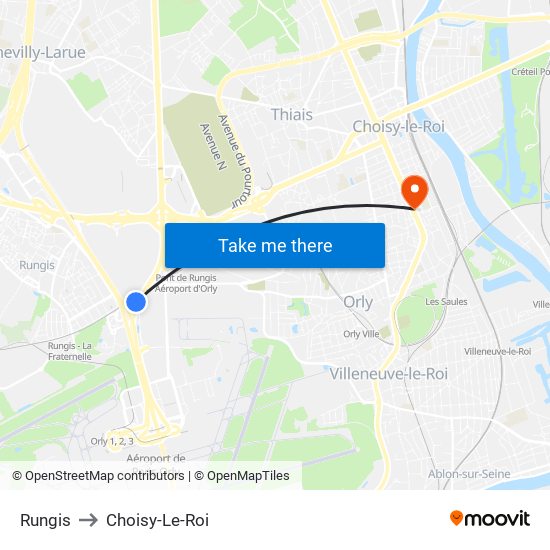 Rungis to Choisy-Le-Roi map