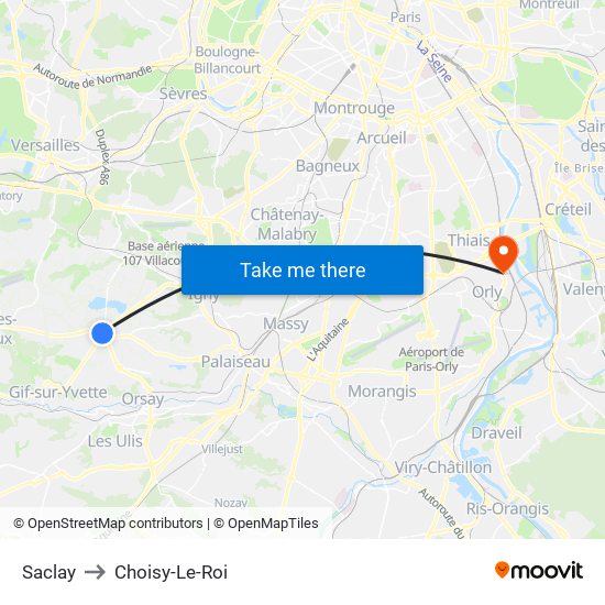 Saclay to Choisy-Le-Roi map