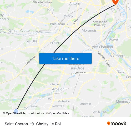 Saint-Cheron to Choisy-Le-Roi map