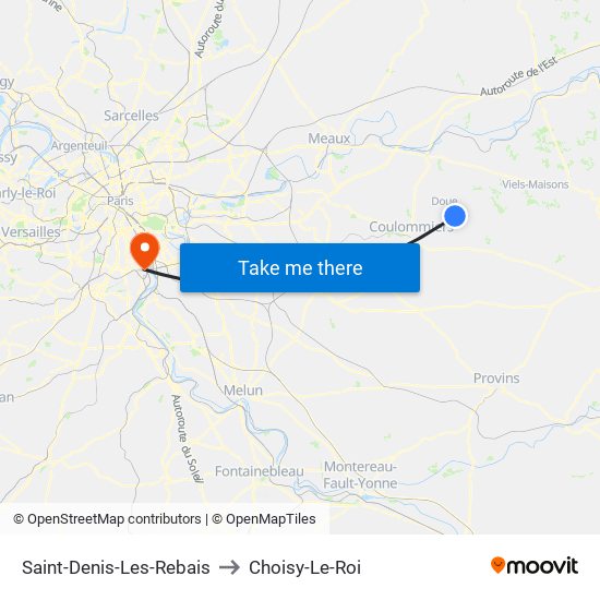 Saint-Denis-Les-Rebais to Choisy-Le-Roi map