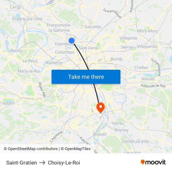 Saint-Gratien to Choisy-Le-Roi map