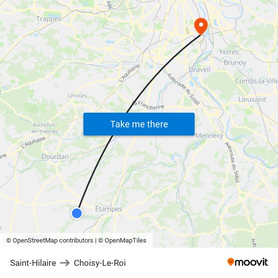 Saint-Hilaire to Choisy-Le-Roi map