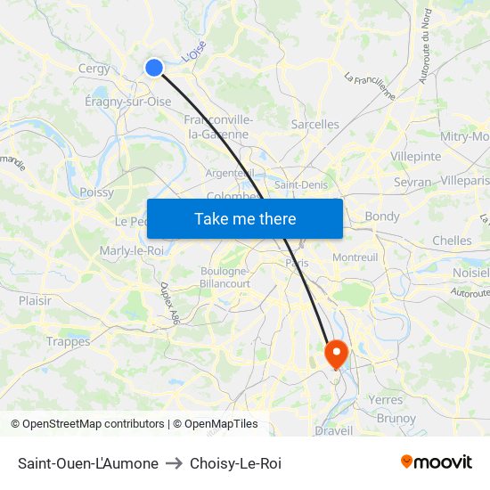 Saint-Ouen-L'Aumone to Choisy-Le-Roi map