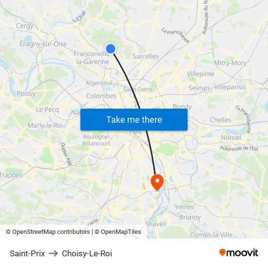 Saint-Prix to Choisy-Le-Roi map